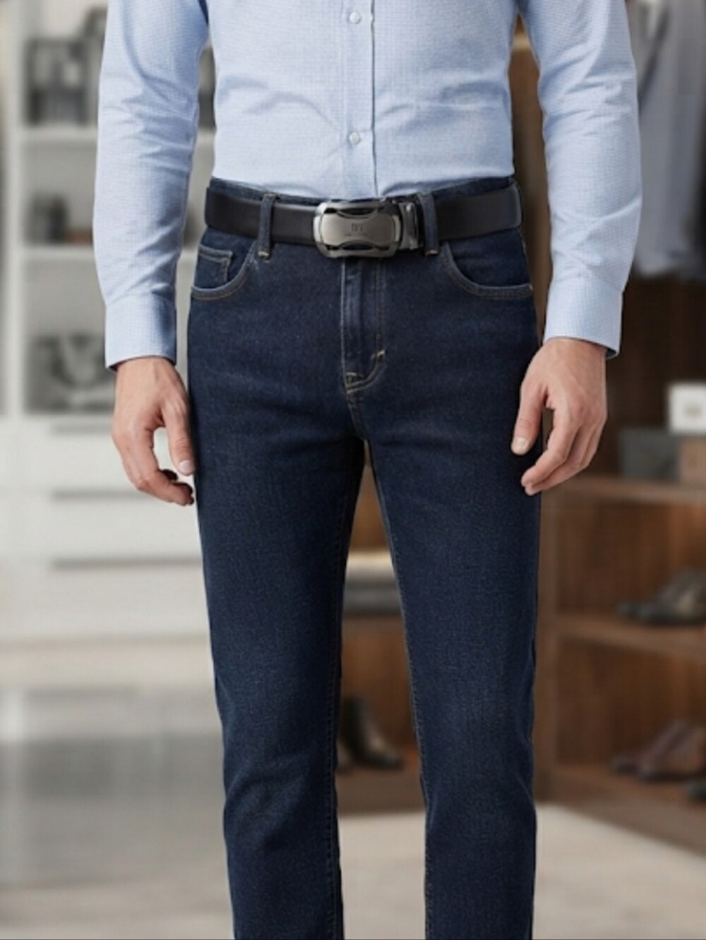 BOSTANTEN Men's Black Ratchet Dress Belt with Gunmetal Buckle